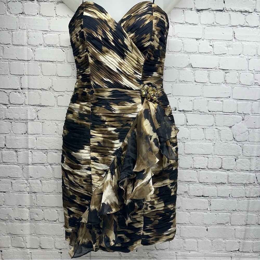 KURT THOMAS SILK Elegant Strapless Brown and Black Dress SIZE 2 - Picture 1 of 13